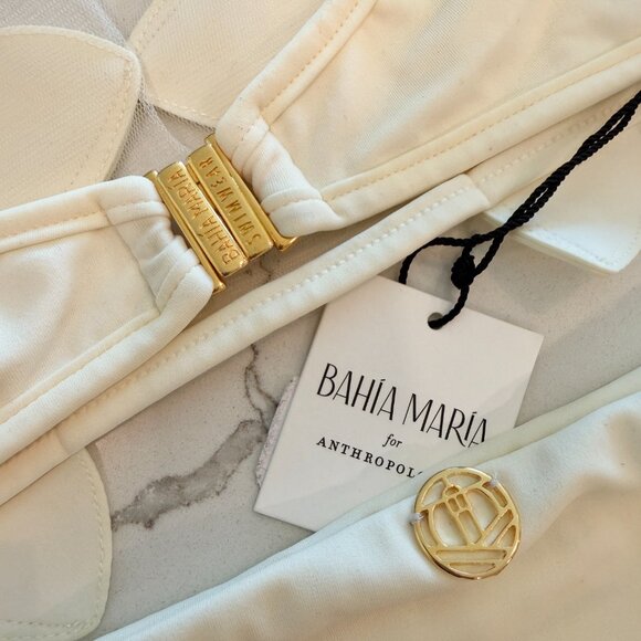 🌺 BAHIA MARIA x Anthropologie Plumeria Bikini Top Bottoms Swim Set Ivory White - Picture 5 of 16